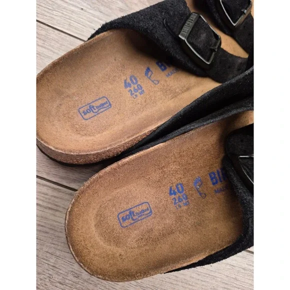 Birkenstock Arizona Soft Footbed Black Suede Sandals Mens Sz 40 L9 M7 - Picture 9 of 12